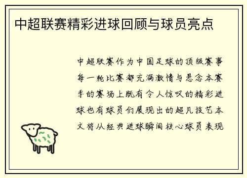 中超联赛精彩进球回顾与球员亮点